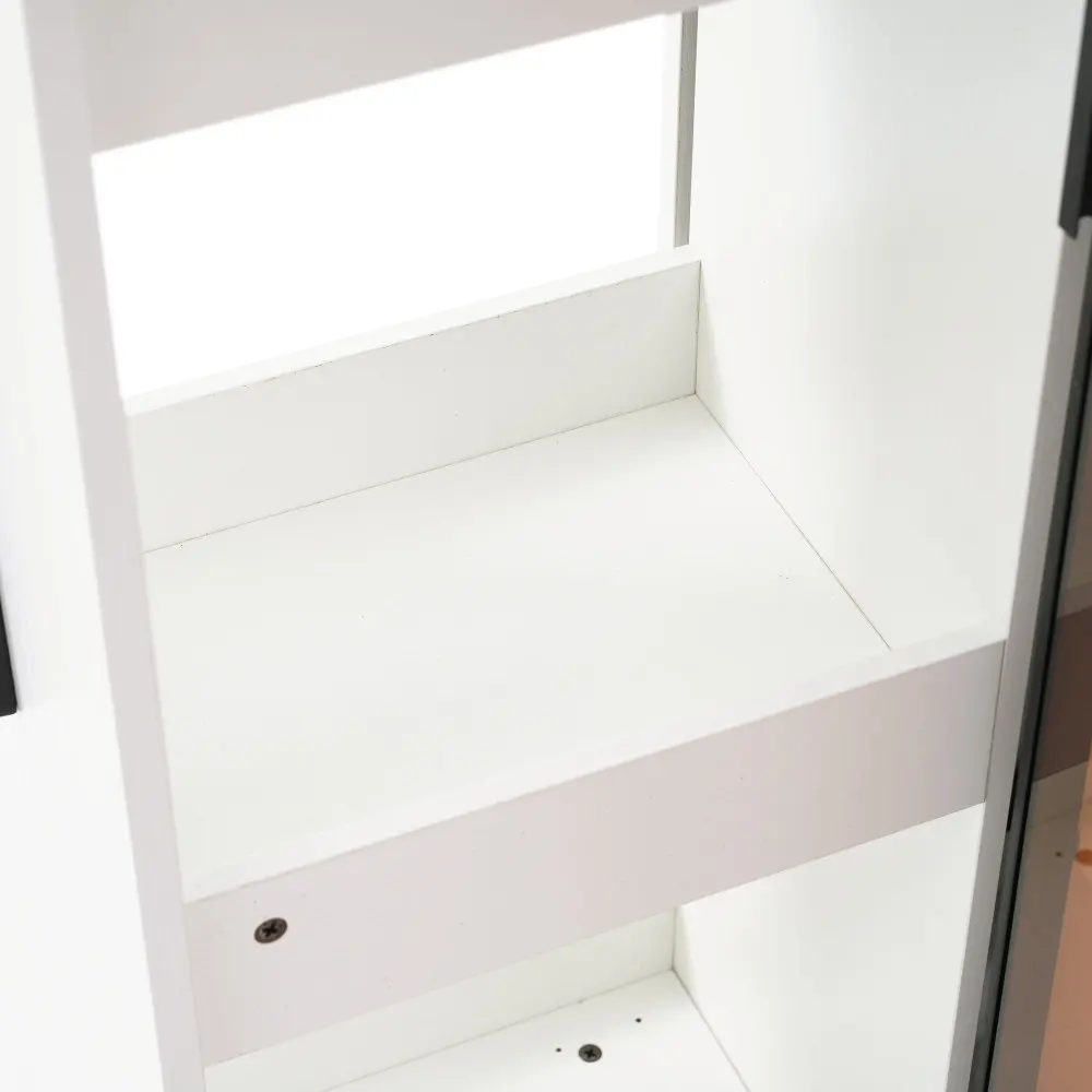 110,5×35×160 cm große Multifunktionsvitrine mit Glastür und LED, Seitenschublade, Bücherregal, Badezimmerschrank, Wohnzimmerschrank – Detail 38