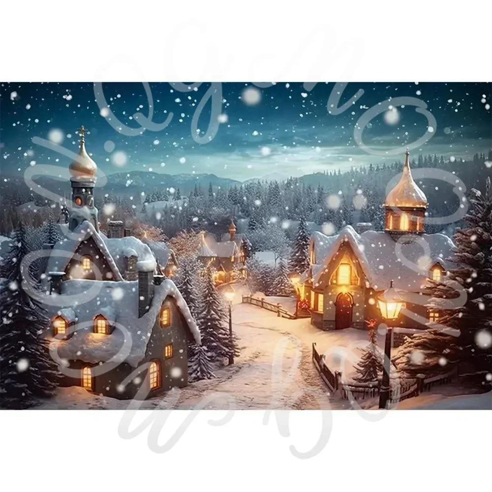 Winter Christmas Village Backdrop for Home Decoration and Photography Studio