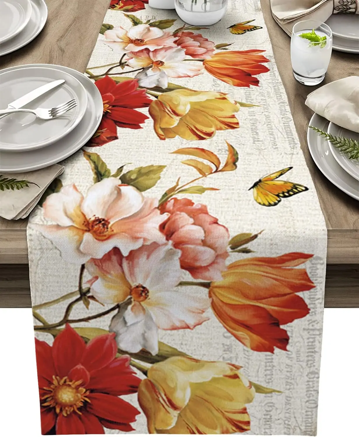 

Летний цветочный красочный буфер, льняная скатерть, весенний цветок, фермерский комод, шарф, декор для стола, декор для кухни, обеденного стола