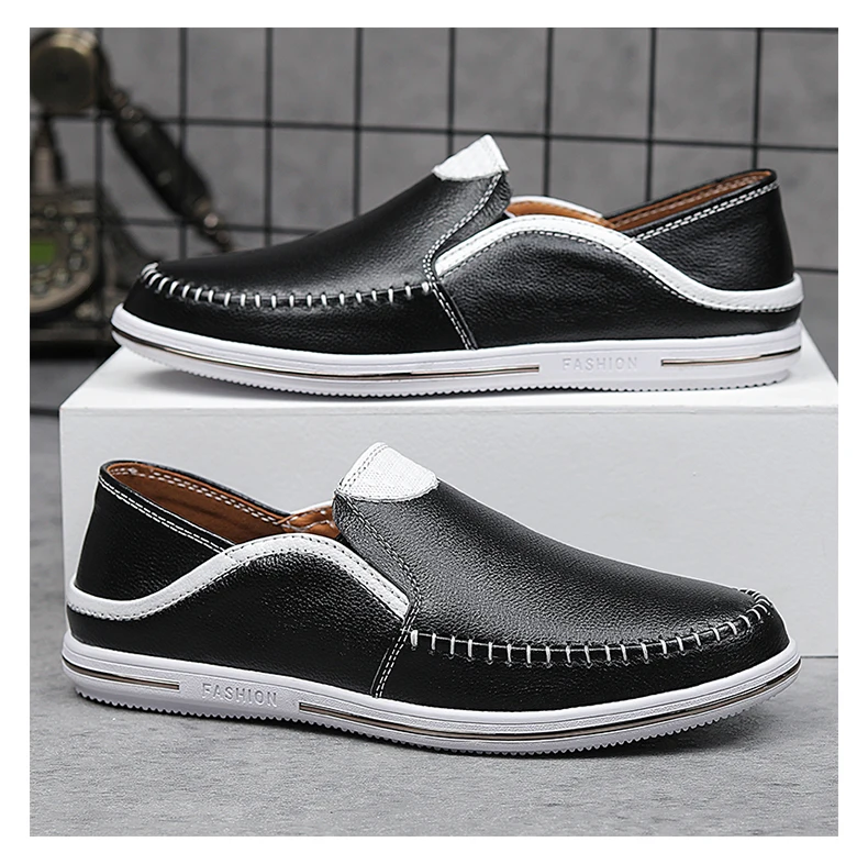 Lässige Leder-Männer-weiße Schuhe, Herren-Loafer, atmungsaktive Schuhe, trendige Herrenschuhe – Detail 30