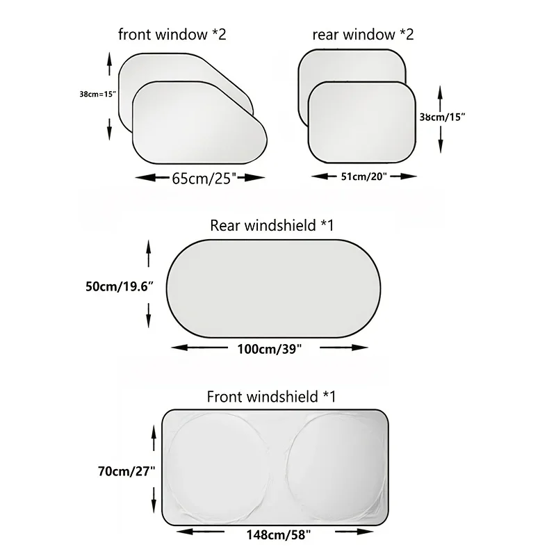 태양 UV 광선 및 열로부터 측면 창 보호를위한 6 개/대 자동차 앞 유리 차양, 보관 주머니, 창 차양 장치 포함