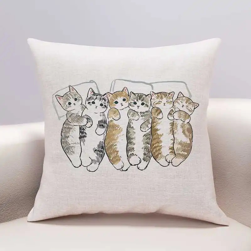 Cute Kitten Cat Pillow Case Funny Cat Bee Cotton Linen Pillowcase for Pillows Boy Girl Kid Room Bed Sofa Pillow Cover Home Decor