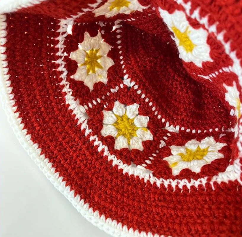 Flower Crocheted Bucket Hat Handmade  Retro Smaller face For MenWomen Sun Hat Travel Hollow  Fisherman Hats 4