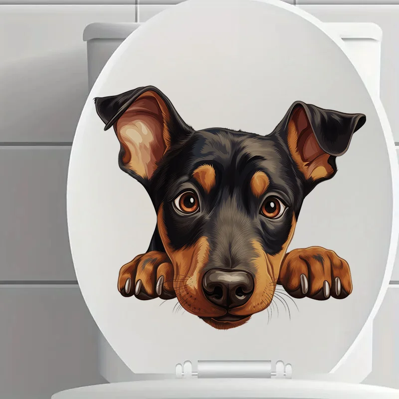90946# Doberman Pinscher Puppy Toilet Stickers, Bedroom Entryway Living Room Porch Home Decoration Wall , Removable Stickers