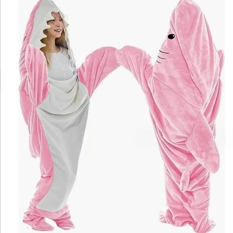 Sleeping Bag Pajamas Thickened Warm Flannel Cartoon Shark Men Women One-Piece Homewear