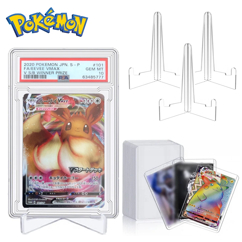 Set Pokemon Cards Slab Stands Star Card Sleeves Hard Protector Case
