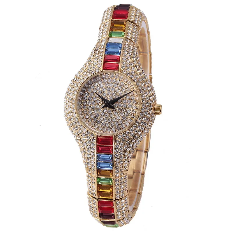 Luxury Iced Watches Women Brand MISSFOX Rainbow DIamond Quartz Wristwatch Ladies Fashion Waterproof Jewelry Bling Clock Hot Sell