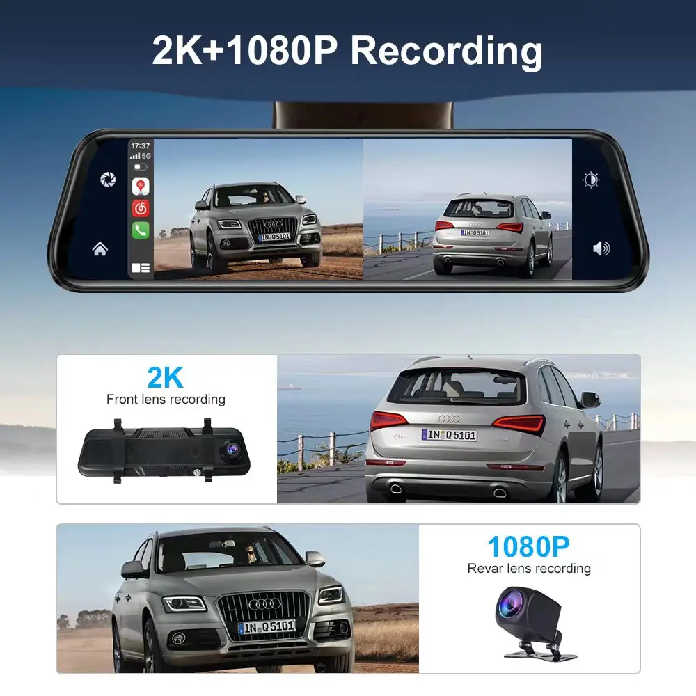 AMPrime-Rétroviseur de voiture sans fil avec écran tactile, caméra de  rétroviseur, Carplay, objectif touristique, Streaming Prada Cam,  enregistreur de conduite, DVR, 9.66 pouces - AliExpress