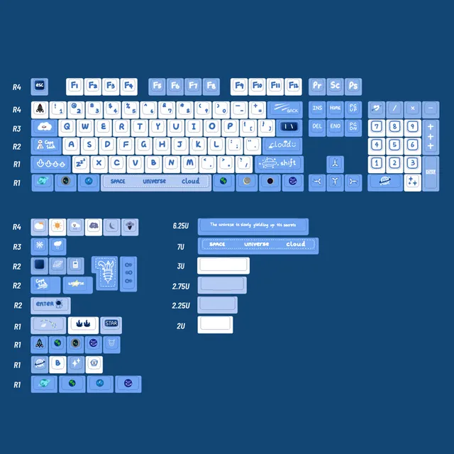 Mechanical Keyboard PBT Keycap Firmament Theme 142 Keys/Set KCA Profile DYE Sub White Blue ANSI Layout For Outemu MX Switch