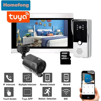 Homefong 1080P 홈 인터콤 Wifi 비디오 도어 폰 무선 Tuya 스마트 원격 제어 CCTV 보안 카메라 모션 기록, 홈 인터콤 와이파이 스마트 원격 제어 무선 카메라 모션 기록