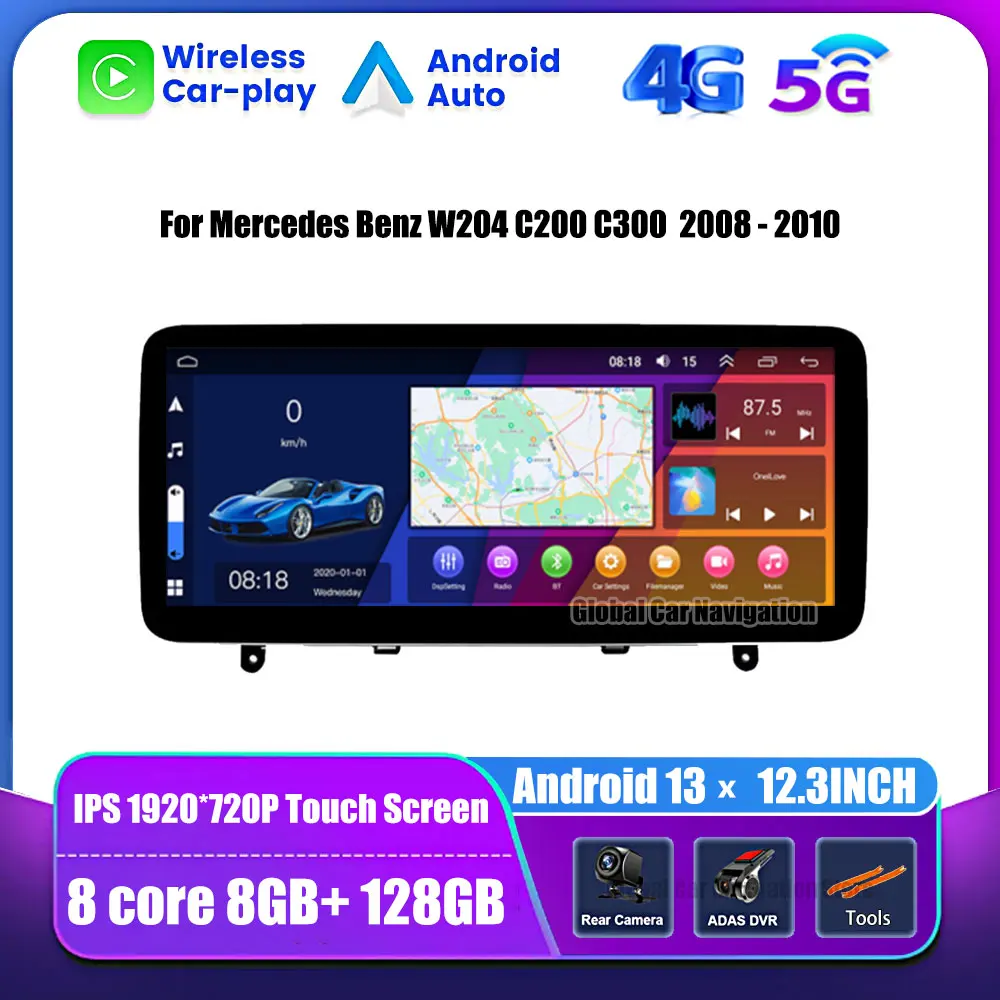 

12,3 ''для Mercedes Benz W204 C200 C300 NTG 4,0 2008 - 2010 Android 13 4G WIFI IPS экран автомобильное Стерео GPS-навигация автомобильное радио