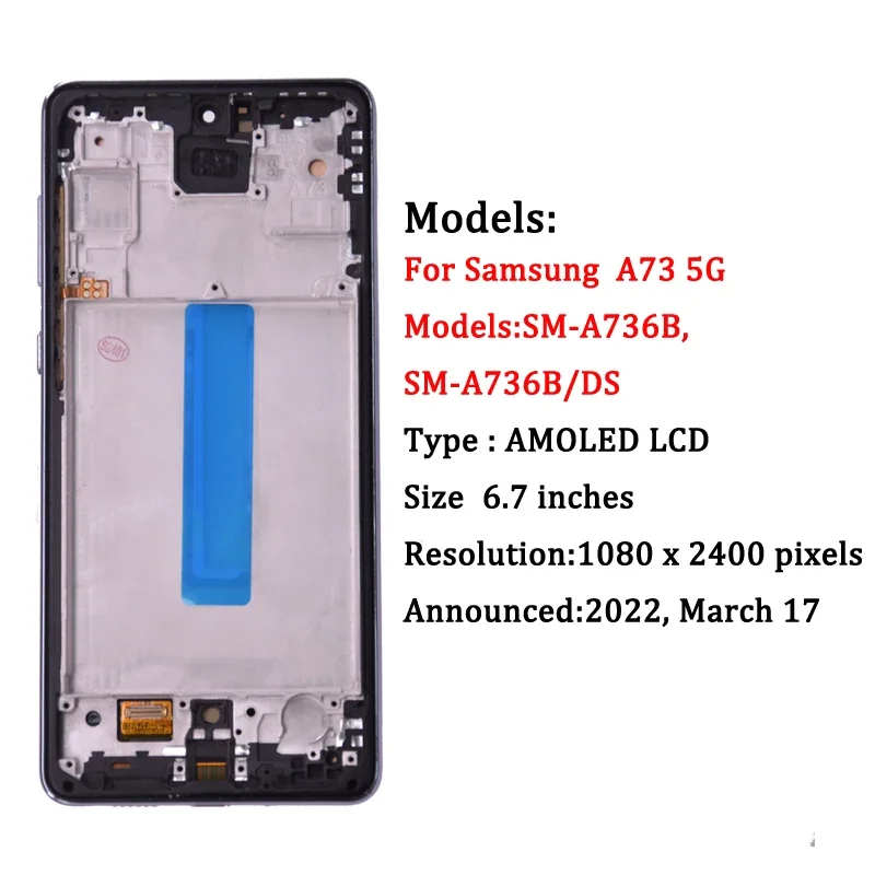 슈퍼 AMOLED LCD 디스플레이 터치 스크린 디지타이저 어셈블리, 삼성 A73 5G A736, SM-A736B SM-A736B DS LCD 스크린용, 6.7 인치