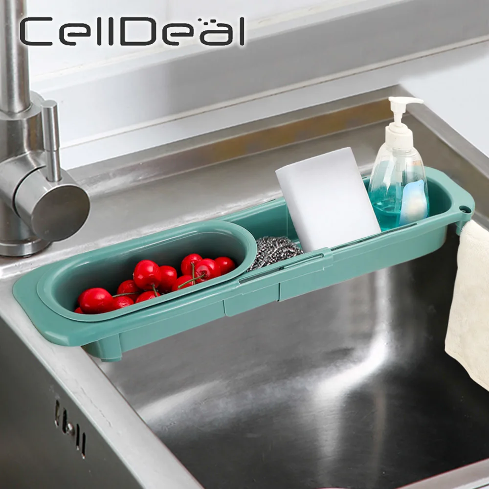 Telescopic Sink Shelf Storage Basket Sponge Holder Dishcloth Rack