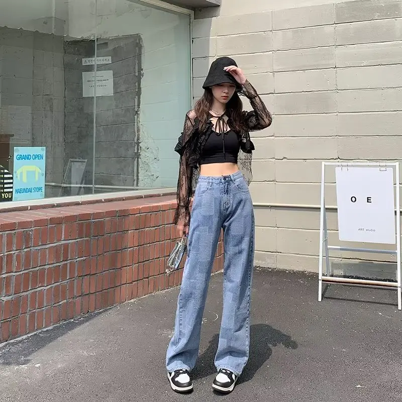 

2024 Jeans Women's New Niche Loose Jeans with Wide Legs for Mop Casual Straight High-Waisted Trousers Pants