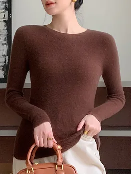 بلوفر نسائي من صوف الميرينو بياقة دائرية — صورة 5