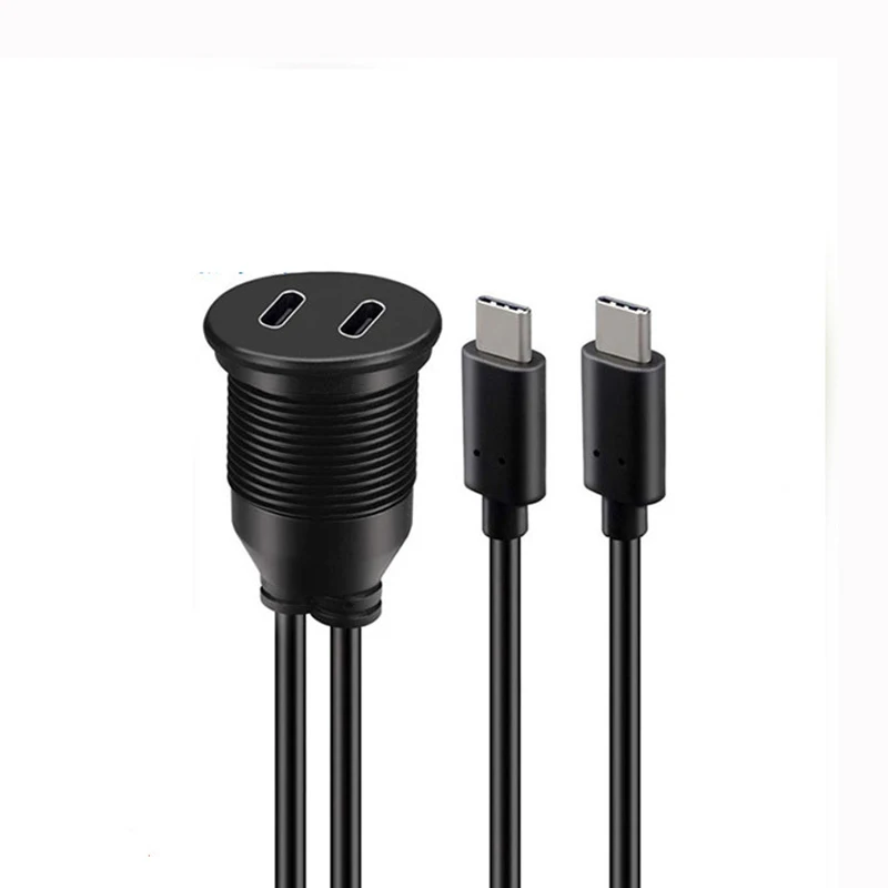 tipo c Macho para Fêmea Carro Mount Flush Cabo Extensão à Prova Dágua Dual Portas para o Caminhão Barco Motorcy Painel Usb 2.0 3.0 3.1 1m