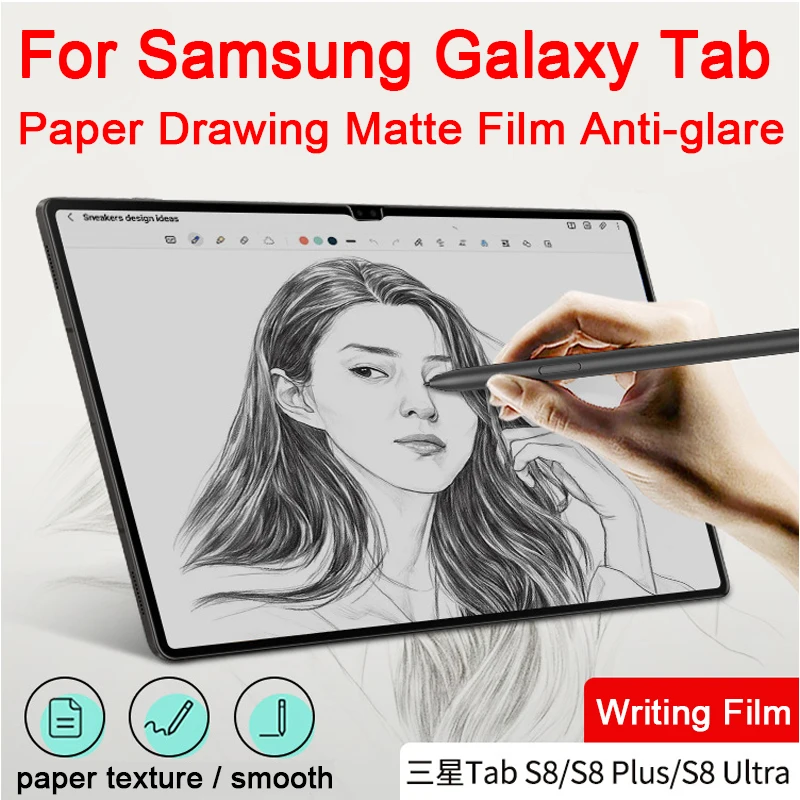 Filme de Papel de Desenho para Samsung Galaxy Tab s6 Lite 10.4 a7 a8 s7 11 Plus fe 12.4 s8 Ultra S5e Protetor de Tela Fosco Anti-reflexo Anti-mancha Impermeável Anti-impressão Digital