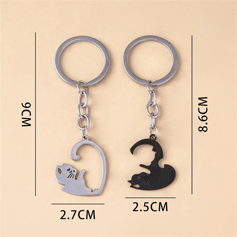 2Pcs Puzzle Cat Keychain Heart Patchwork Keyring Valentine&rsquo;s Day 
