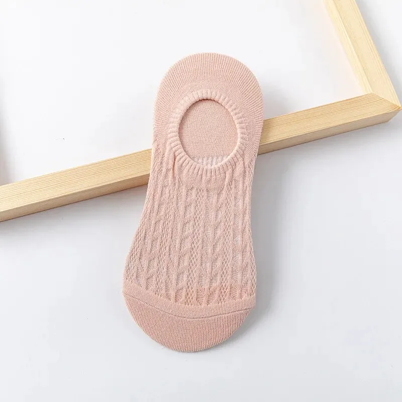 Solid Candy Colors Invisible Silicone Non-slip Women Sock Boat Socks 5 Pairs/Set silicone socks