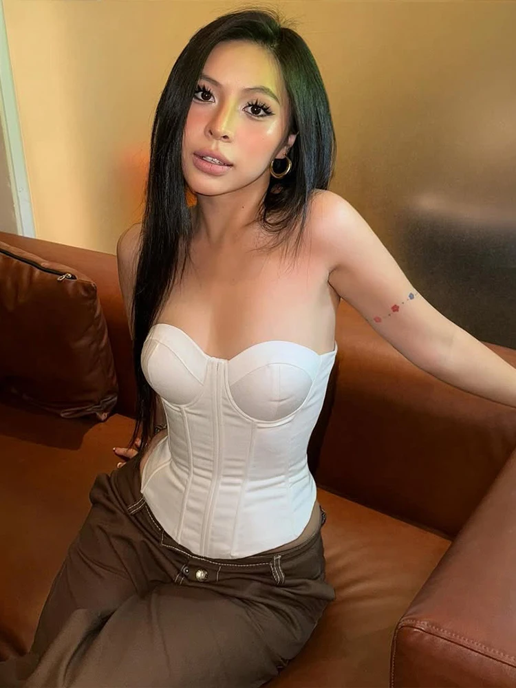 Nibber Fashion Sexy Corset Tops Women Low-Neck Fake Fish Bone Decoration Fit Hottie Street Music Festival Hip-Hop Style Outfits