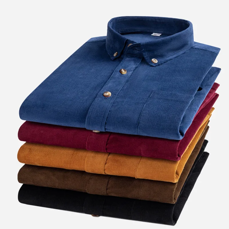 

Size S-7XL Men's Corduroy Shirt Long Sleeve Cotton Casual Regular Fit Soft Comfortable Formal Dress Shirts Blouse Men Clothes