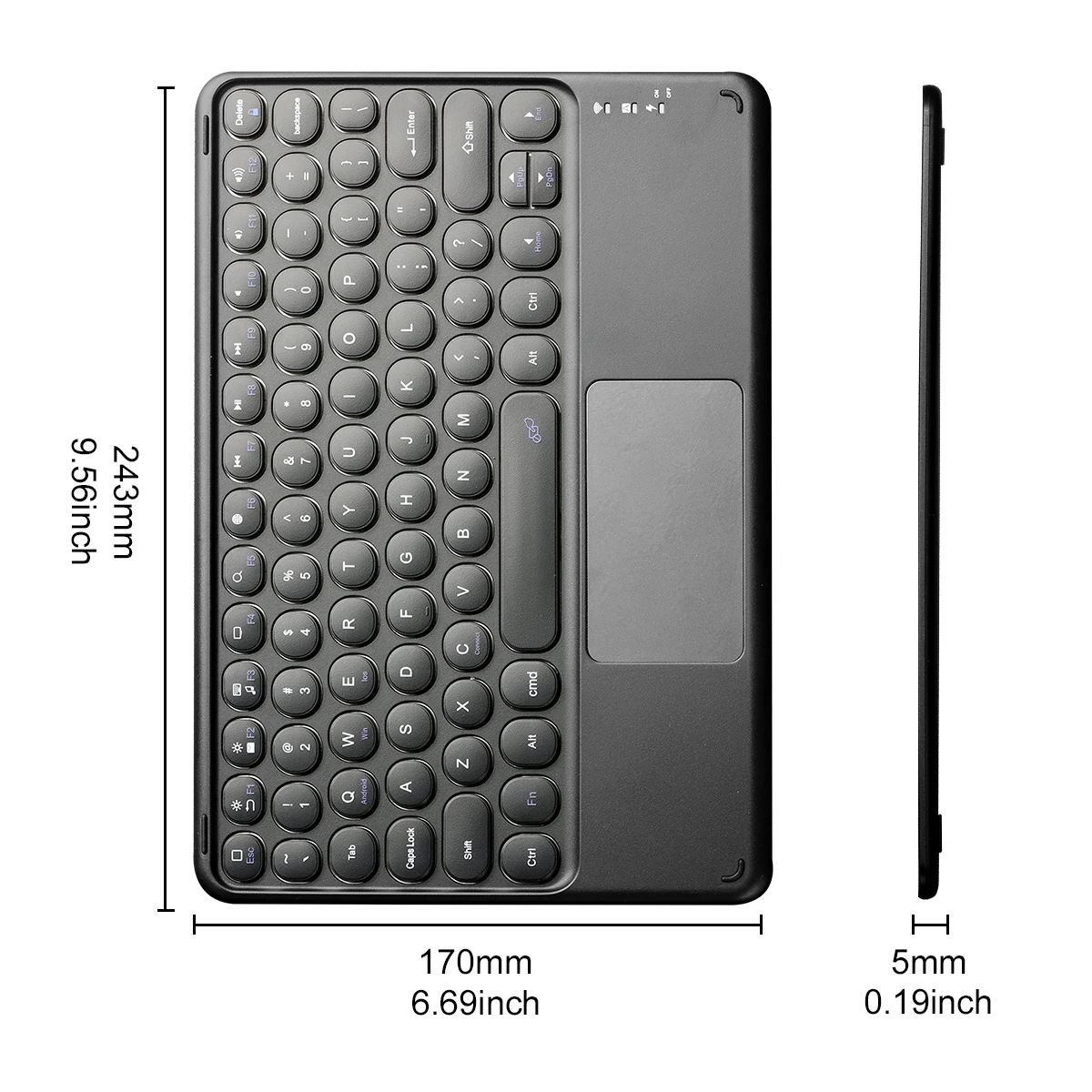 Wireless Keyboard Bluetooth-compatible Keyboard Slient Rechargeable Round Key Keypad With Touchpad For Android IOS Windows PC