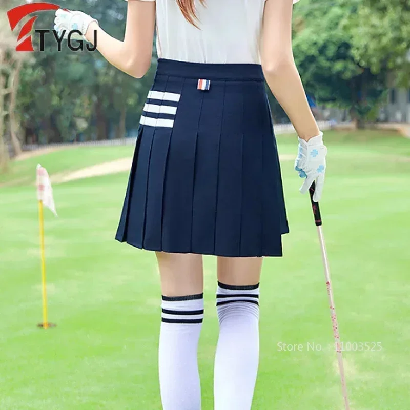 TTYGJ New Golf Women Pleated Skirts School Style Slim Short Skirt A-line Anti Glare Outdoor Sports Short Skirt with Inner