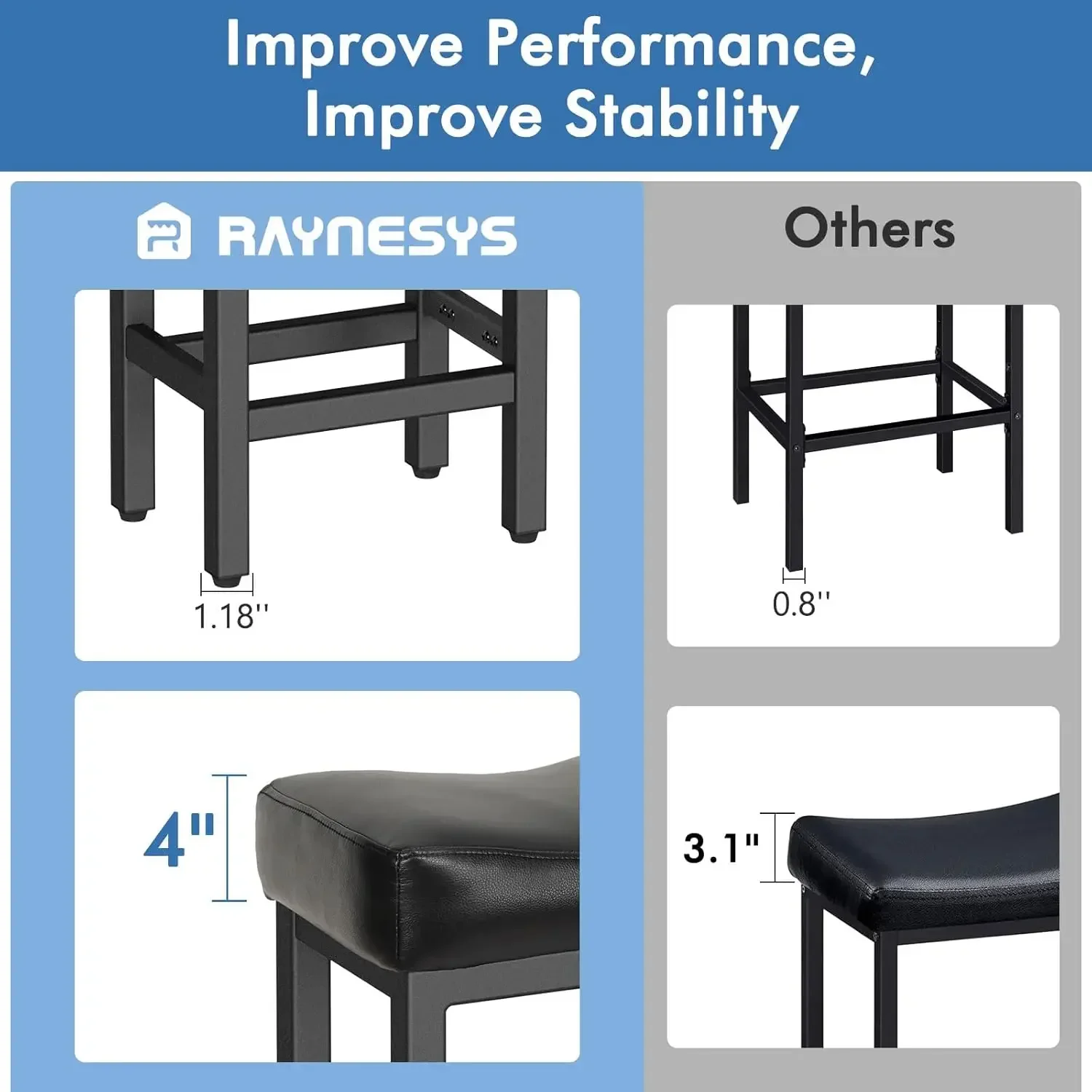 New2025-Counter Height Bar Stools Set of 2, 24 Inch Barstools for Kitchen Island Counter, Bonded Leather Kitchen Stools with