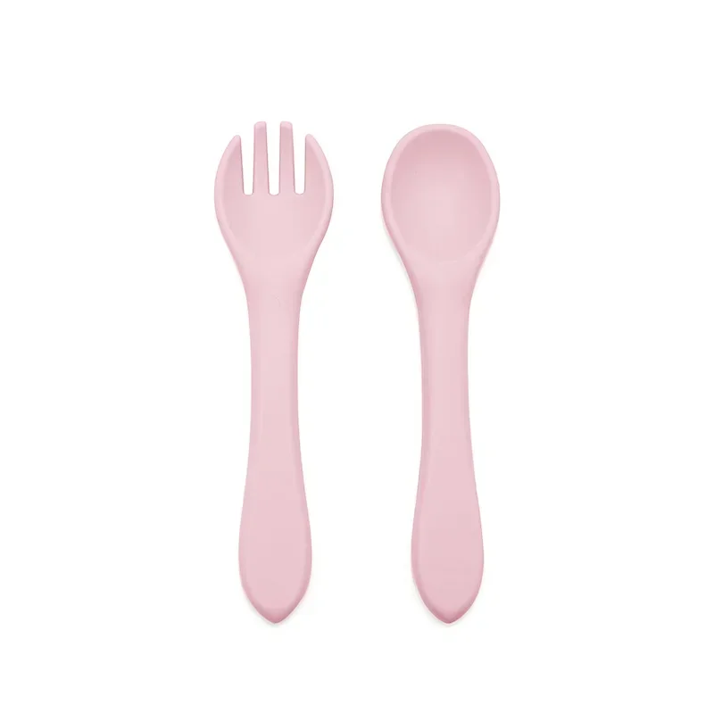 2PCS Food Grade Silicone Baby Spoon Fork Children Silicone Tableware Spoon Baby Food Supplement Fork Spoon Set Baby Tableware 5