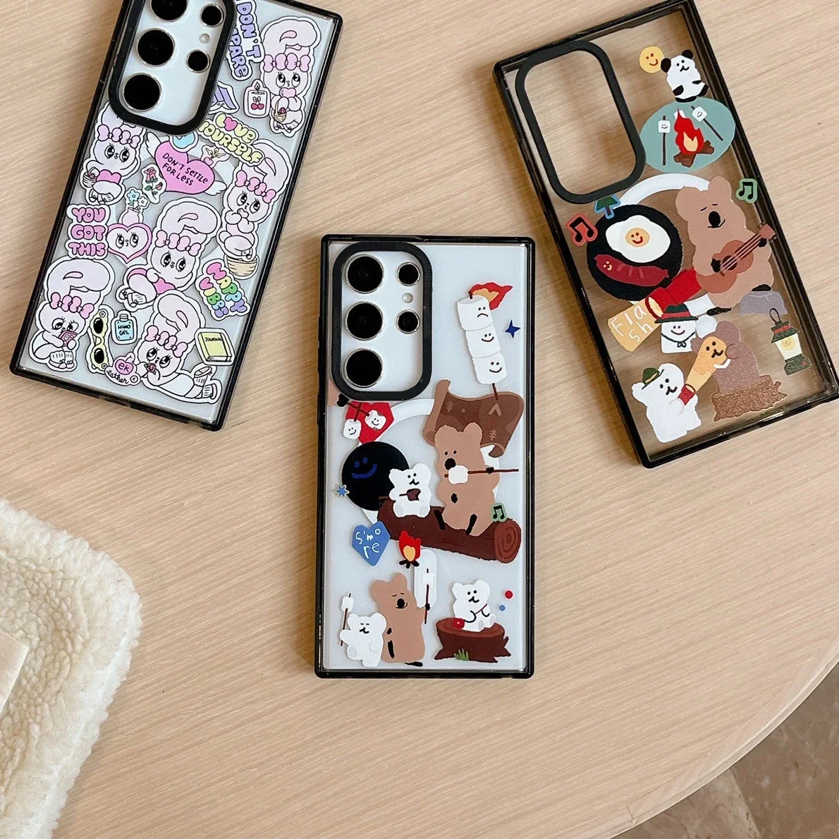 Rabbit Bear MagSafe Acrylic Black Border Magnetic Phone Case for Samsung Galaxy S22U S23 Ultra S24 Ultra Cover Protective Shell