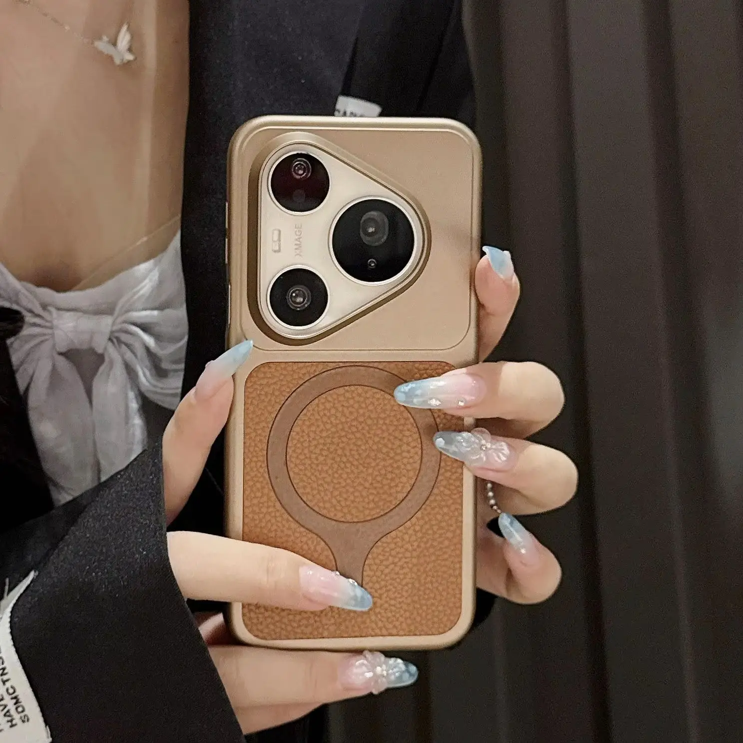 Frosted Magnetic Lychee Pattern Hybrid Bumper Case with Magsafe Compatibility