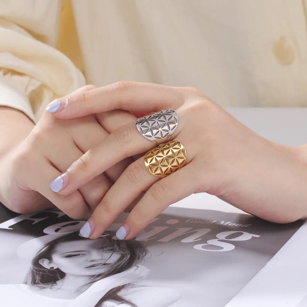Flower Of Life Ring Adjustable Stainless Steel Sacred Geometry_voghion.com