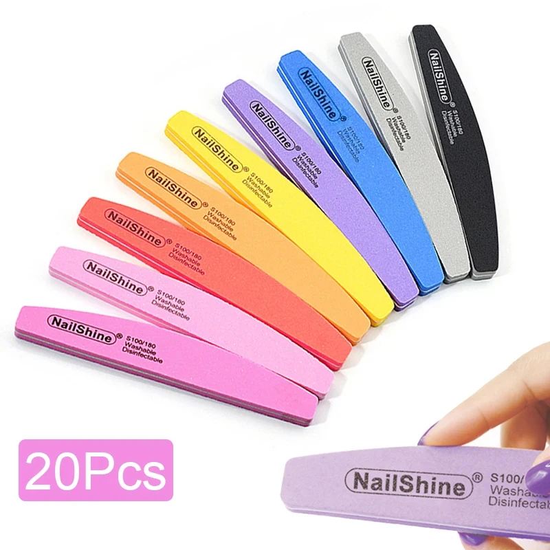 20Pcs Double-sided Nail File Blocks Sponge Nail Polish Buffing Sanding Buffer Strips Polishing Pedicure Colorful Manicure Tools