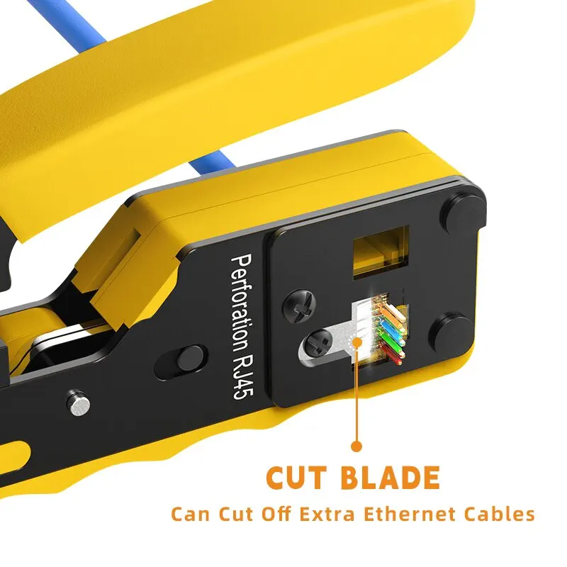 Herramienta de crimpado RJ45 Ethernet Pass Thru Crimpadora con paquete de 5  cuchillas de repuesto de 8 pines para conectores de paso a través de Cat5