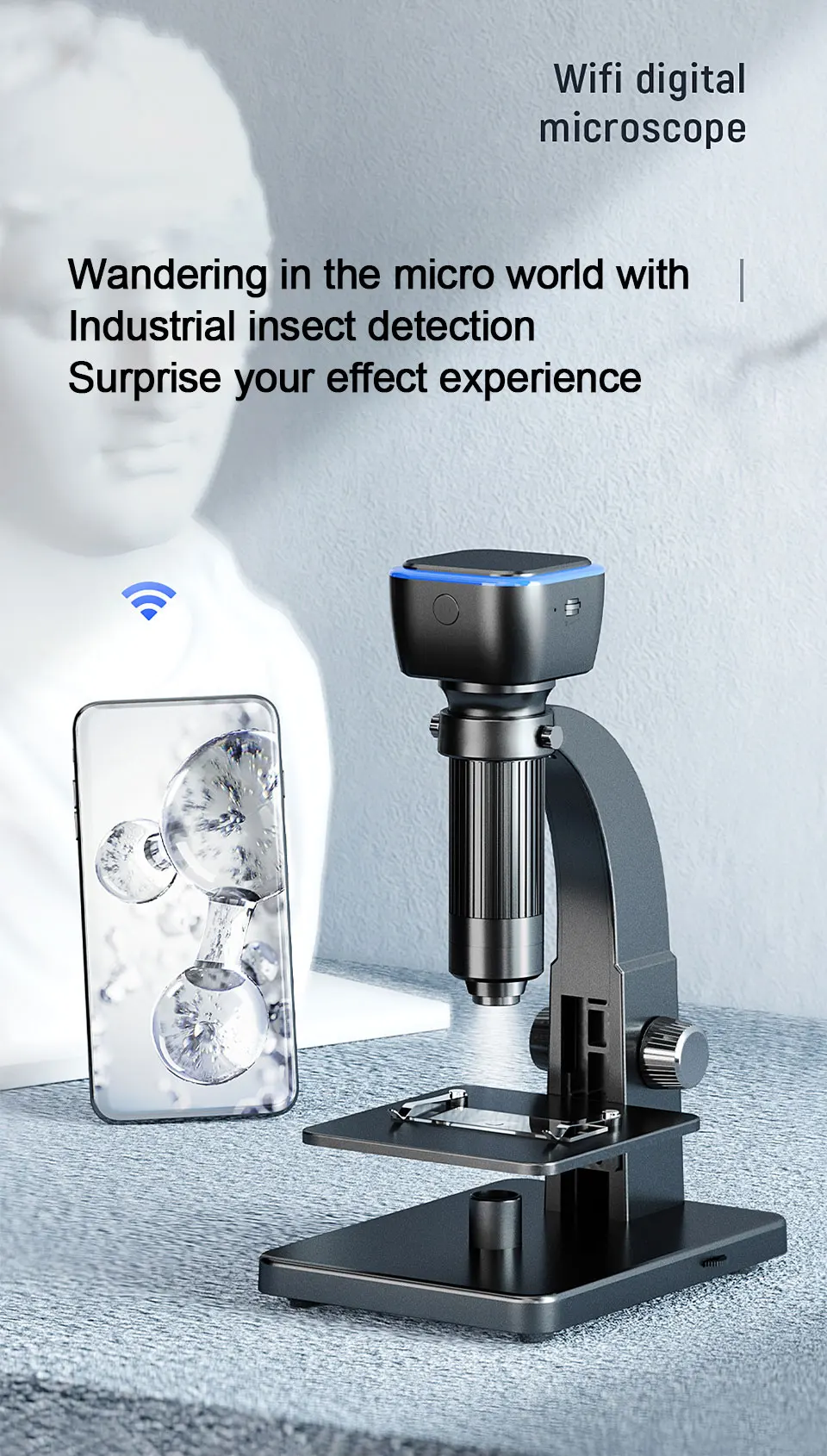 Digital Microscope, 0X-2000X Biological Microscope, WiFi ＆ USB Connection  with Dual Lens, 11 LEDs, iOS ＆ Android Windows MacOS Compatible, for School