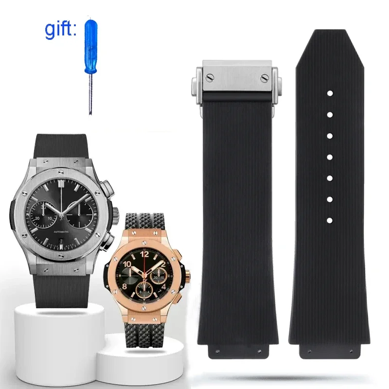 Cinturino Per Orologio 26Mm * 19Mm Per Hublot Classic Fusion Universe Big Bang Series Accessori Per Cinturini Per Orologi In Silicone Nero Da Uomo E D