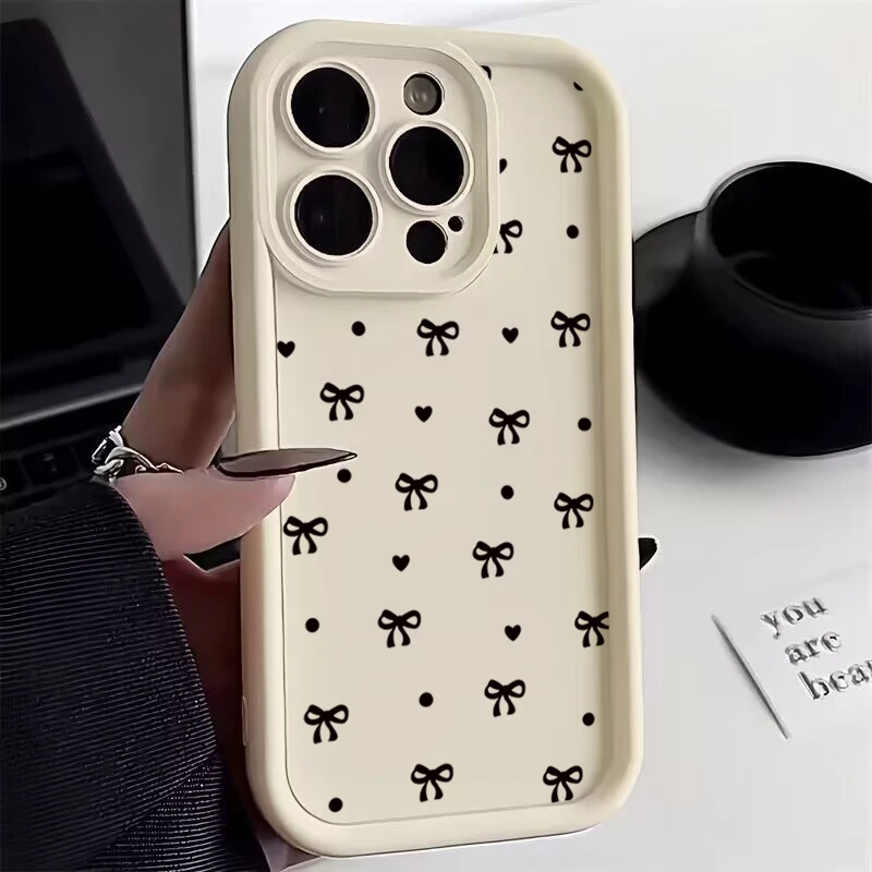Elegant Black Bow Silicone Soft Phone Case - Shockproof Bumper Back Cover