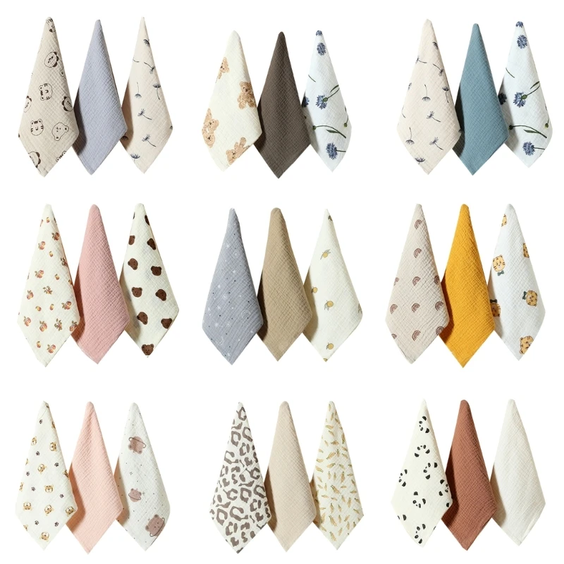 

Baby Face Towel Soft Burp Cloth Breathable Toddler Wash Cloth Square Towel Drooling Bib Facecloth with Hanging-Hook 3PCS