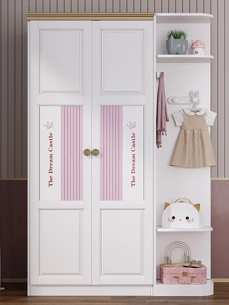 Children's Wardrobe Girl Double-Door Closet Home Bedroom Light Luxury Wardrobe Three-Door Locker Side Cabinet