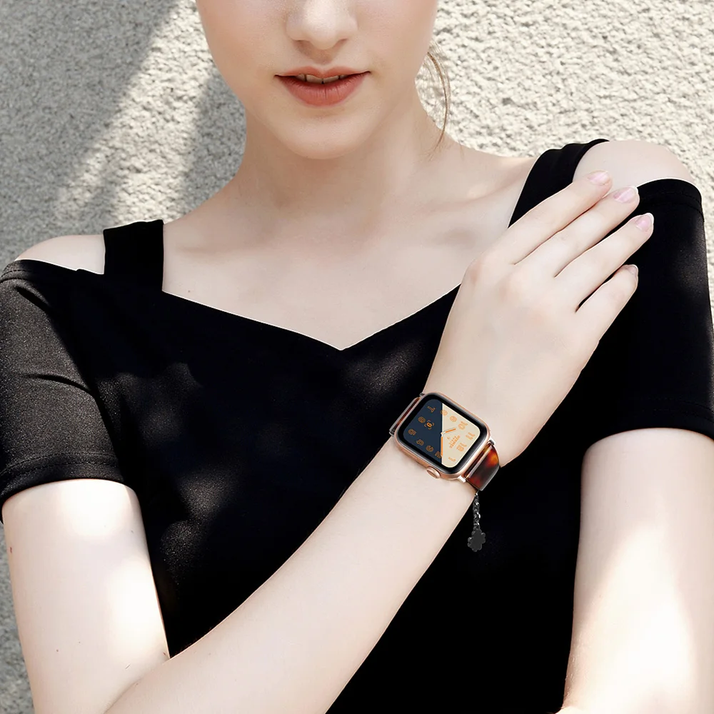 Smooth Resin Bracelet for Apple Watch Series Ultra 8 7 6 5 4 SE Band Pendant Chain 40mm 44mm Strap for iWatch 3 42mm 38mm Belt