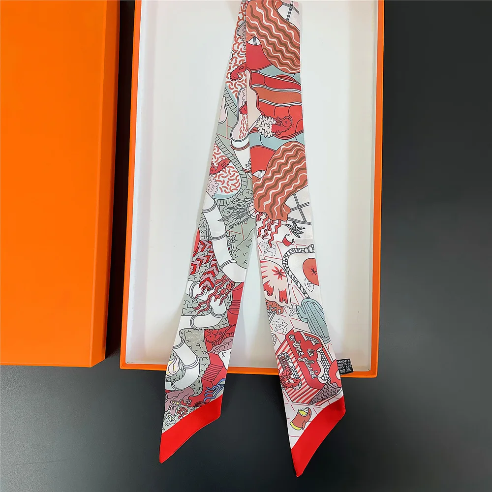 2024 New Luxury Polyester Silk Scarf Underwater World Print Women's All Seasons Decorative Thin Scarf Scarf Headband 90*5cm 6