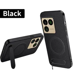 Carbon Fiber Magnetic Leather Case with Kickstand and Shock Proof Matte Shell - Sony Xperia 1 VIII (Black)