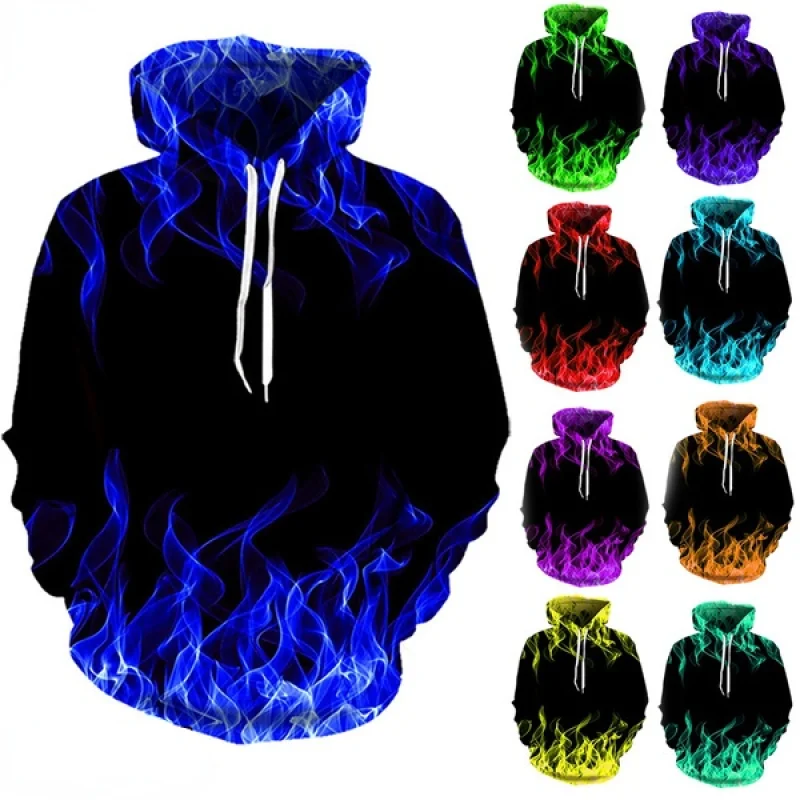 

Autumn Colorful Flame Hoodie Men Women 3D Digital Fire Printed Pullover 3D Printing Casual Funny Unisex Couple Sport Sweatshirts