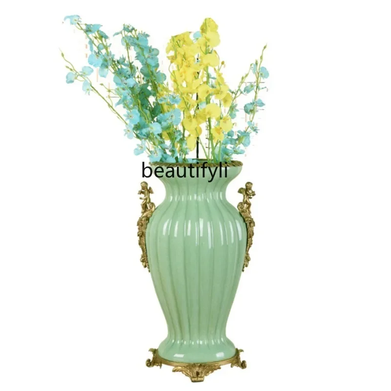 

European-Style Ceramic Vase Decoration American Living Room Living Room Entrance Flower Porcelain Soft Decoration High-EndCrafts