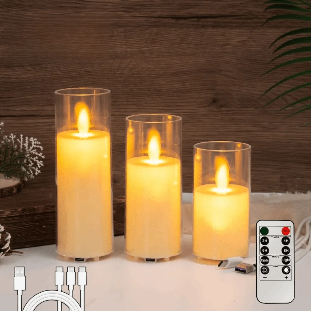Rechargeable LED Flameless Candles Realistic Flickering with Remote Control Electronic Candles Soft Light Swinging Head