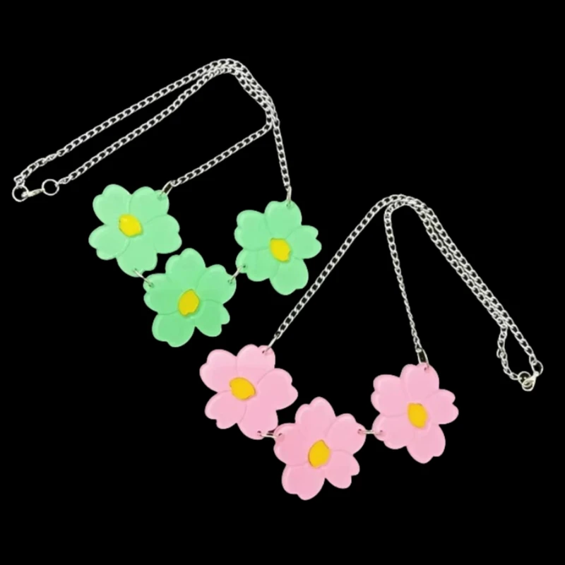 KUGUYS Boho-Blumen-Anhänger-Halskette für Damen, grün, rosa, Acryl, Sommer, Strand, Schmuckzubehör