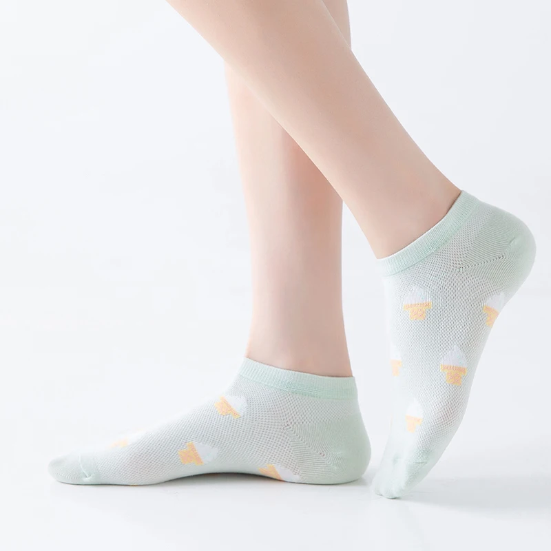 Womens Socks 6 Pairs women summer thin short socks sweet cute breathable mesh comfortable small floral fragments