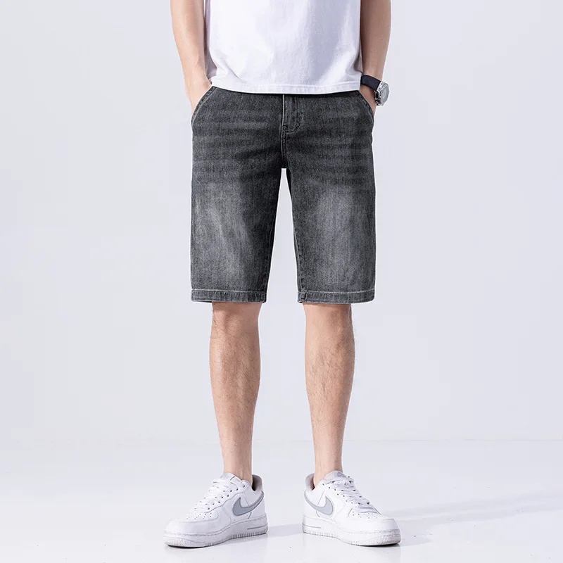 Black and Gray Denim Shorts Men's 2024 Summer Stretch Soft All-Match Middle Pants Trendy Casual Slim High-End Shorts