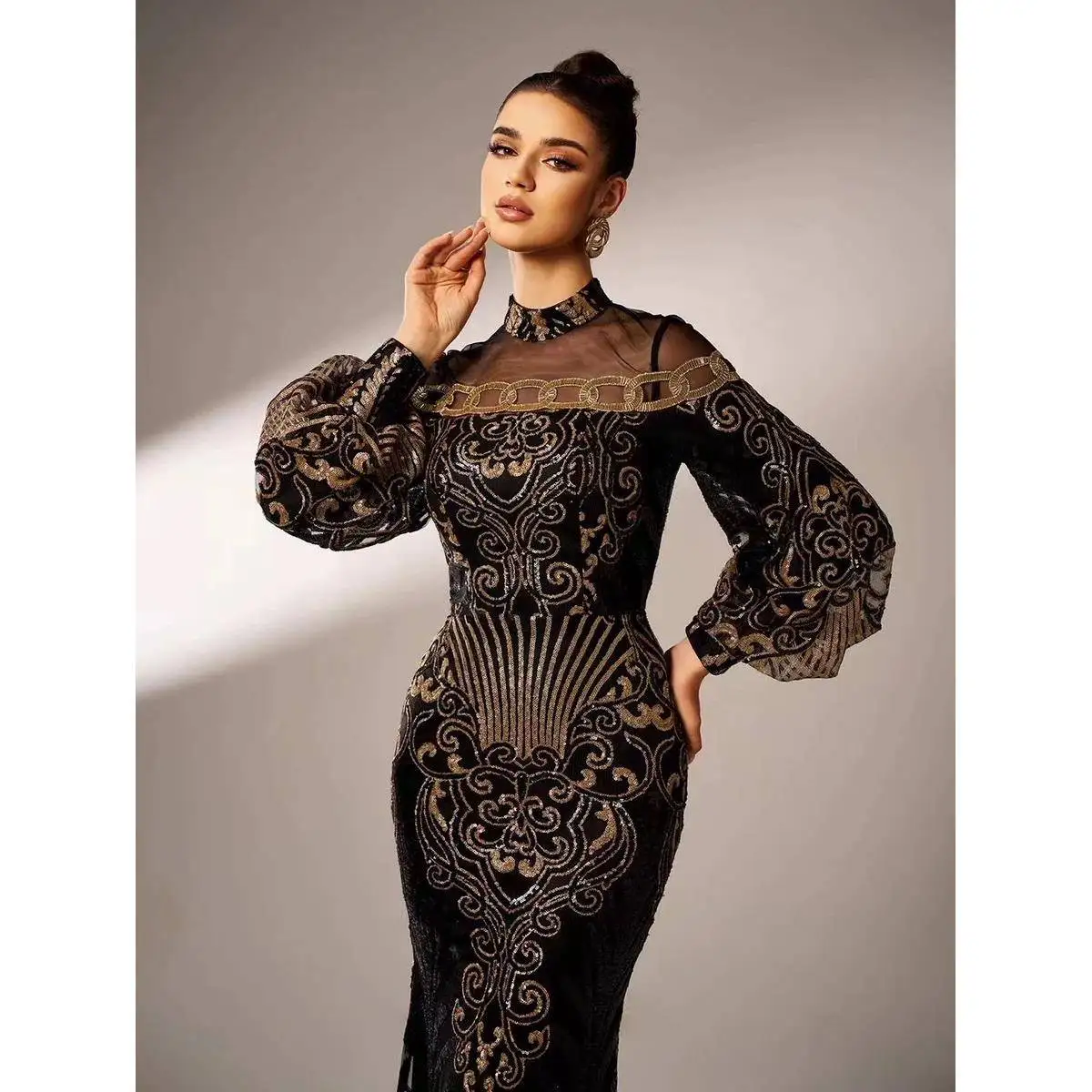Plus Size Black Sequin Evening Dress S8cd994d661b543a680e1f405005ddcfd8