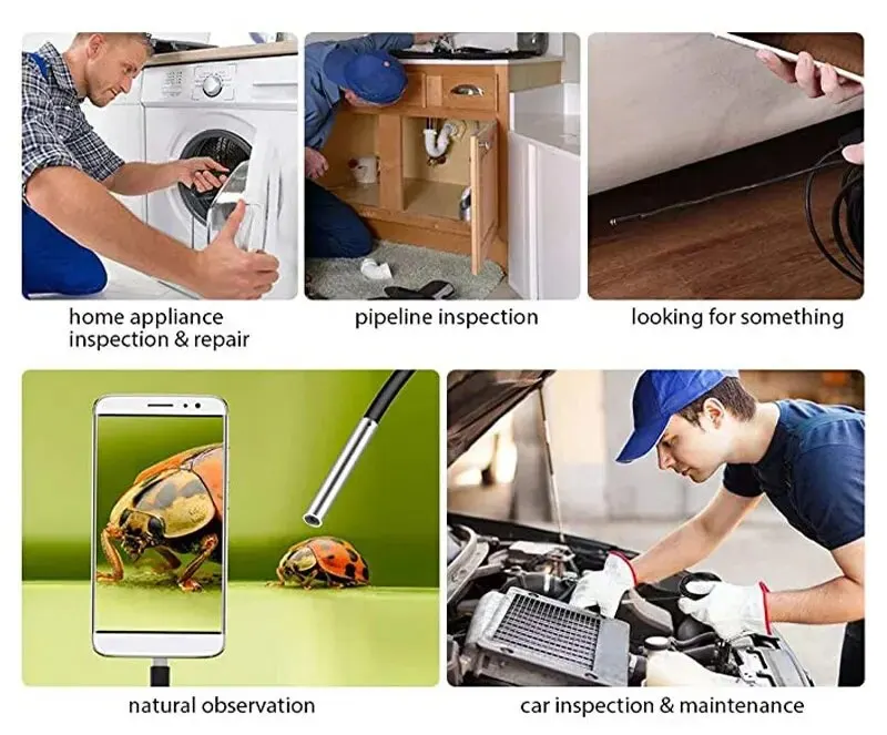 Inspection Camera Mini Endoscope Camera 1080P 3 In1 Endoscope Camera Sewer Industrial Piping Car Inspection Endoscopic 8Mm USB/Micro USB/Type-C Inspection Camera